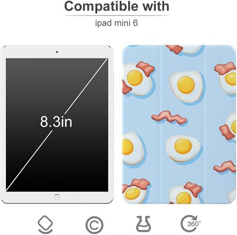 البيض المقلي وعلبة لحم الخنزير المقدد مع حامل القلم رفيع الوزن ثلاثي الأوزان متوافق مع iPad Mini 4/5/6 Mini4/5 （7.9in） in Saudi Arabia