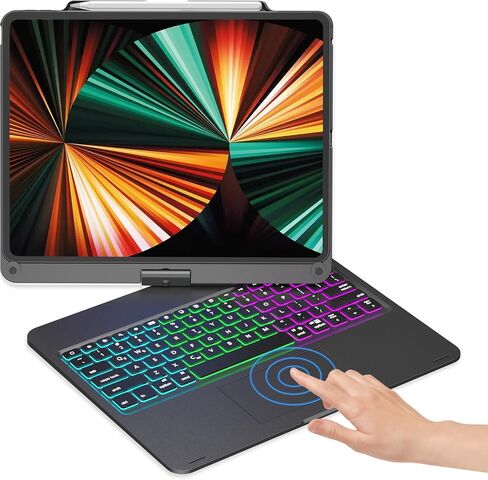 Nokbabo iPad Pro 12.9 بوصة علبة مع لوحة مفاتيح ، قوس قزح خلفي ، حامل قلم رصاص ، 360 درجة قابلة للتدوير ، لوحة مفاتيح لـ iPad Pro 12.9 بوصة 6th/5/4th/3rd - Black in Kuwait