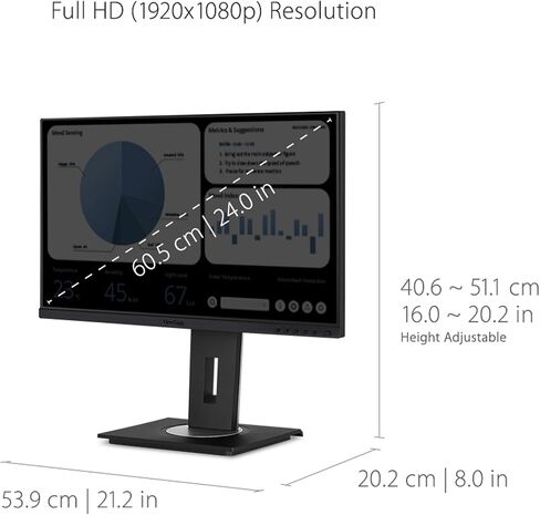 ViewSonic VG2448A 24 Inch IPS 1080p Ergonomic Monitor with Ultra-Thin Bezels, HDMI, DisplayPort, USB, VGA (Renewed) in Saudi Arabia