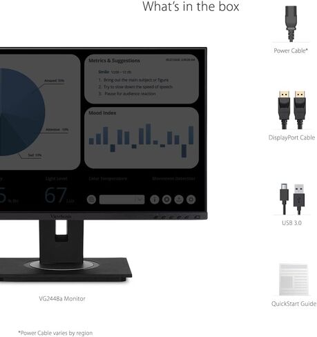 ViewSonic VG2448A 24 Inch IPS 1080p Ergonomic Monitor with Ultra-Thin Bezels, HDMI, DisplayPort, USB, VGA (Renewed) in Saudi Arabia