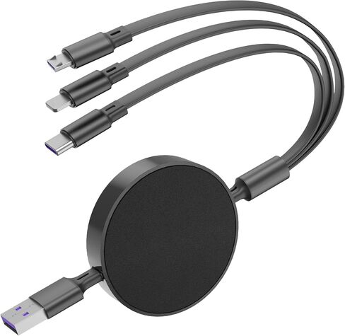 Multi Charging Cable 6A, 3 in 1 Retractable Fast Charger Cable, Multiple Car Charging Cord with Type C/L/Micro USB Ports for Phone 16 15 14 Pro Max/Samsung Galaxy S25/PS/Tablets, Black in Saudi Arabia