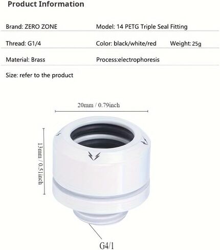 6 Pack 14mm Hard Tubing Compression Fitting. G1/4" Thread 3 Layer Sealing Ring for PC Water Cooling System Fittings (White) in Saudi Arabia