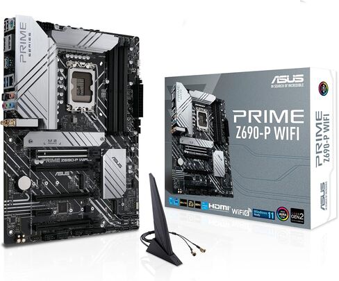 ASUS PRIME Z690-P WIFI LGA1700 (Intel 12th Gen) ATX Motherboard (PCIE 5.0 ، DDR5،14+1 مراحل الطاقة ، 3x M.2 ، WiFi 6 ، BT V5.2،2.5 جيجا بايت LAN ، USB 3.2 Gen 1 Type-C ، Thunderbolt 4 Support ، ARUA Sync) (READED) in Kuwait
