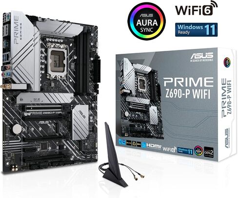 ASUS PRIME Z690-P WIFI LGA1700 (Intel 12th Gen) ATX Motherboard (PCIE 5.0 ، DDR5،14+1 مراحل الطاقة ، 3x M.2 ، WiFi 6 ، BT V5.2،2.5 جيجا بايت LAN ، USB 3.2 Gen 1 Type-C ، Thunderbolt 4 Support ، ARUA Sync) (READED) in Kuwait