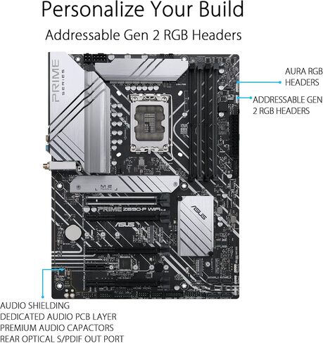 ASUS PRIME Z690-P WIFI LGA1700 (Intel 12th Gen) ATX Motherboard (PCIE 5.0 ، DDR5،14+1 مراحل الطاقة ، 3x M.2 ، WiFi 6 ، BT V5.2،2.5 جيجا بايت LAN ، USB 3.2 Gen 1 Type-C ، Thunderbolt 4 Support ، ARUA Sync) (READED) in Kuwait