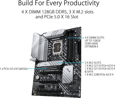 ASUS PRIME Z690-P WIFI LGA1700 (Intel 12th Gen) ATX Motherboard (PCIE 5.0 ، DDR5،14+1 مراحل الطاقة ، 3x M.2 ، WiFi 6 ، BT V5.2،2.5 جيجا بايت LAN ، USB 3.2 Gen 1 Type-C ، Thunderbolt 4 Support ، ARUA Sync) (READED) in Kuwait