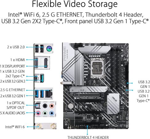 ASUS PRIME Z690-P WIFI LGA1700 (Intel 12th Gen) ATX Motherboard (PCIE 5.0 ، DDR5،14+1 مراحل الطاقة ، 3x M.2 ، WiFi 6 ، BT V5.2،2.5 جيجا بايت LAN ، USB 3.2 Gen 1 Type-C ، Thunderbolt 4 Support ، ARUA Sync) (READED) in Kuwait