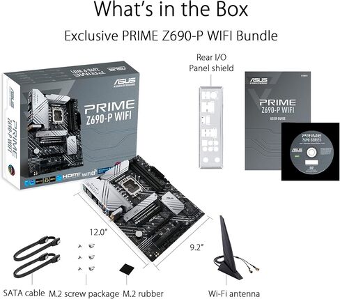 ASUS PRIME Z690-P WIFI LGA1700 (Intel 12th Gen) ATX Motherboard (PCIE 5.0 ، DDR5،14+1 مراحل الطاقة ، 3x M.2 ، WiFi 6 ، BT V5.2،2.5 جيجا بايت LAN ، USB 3.2 Gen 1 Type-C ، Thunderbolt 4 Support ، ARUA Sync) (READED) in Kuwait