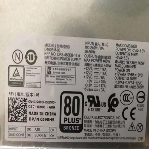 Original New Power Supply for De ll 8910 8920 8000 8100 8300 8500 8900 R5R6R7 460W D460EM-00 D460AM-03 0J98H5 J98H5 0GJXN1 in Saudi Arabia