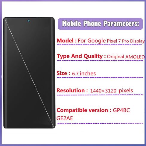 6.7" Original AMOLED for Google Pixel 7 Pro Display Touch Screen Digitizer Pixel7 PRO GP4BC GE2AE LCD Screen Replacement (with Bracket and Fingerprints) in Saudi Arabia