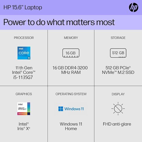 HP 15 LAPTOP (15.6 "FHD Anti-Glare ، معالج Intel Core i5 ، ذاكرة الوصول العشوائي 16 جيجابايت ، 512 جيجابايت SSD) للأعمال التجارية ، الطالب ، المنزل ، عمر بطارية طوله 10 ساعات ، النوع C ، HDMI ، Numpad ، Wi-Fi ، WINDOWS 11 Home ، Silver ، Silver in Kuwait