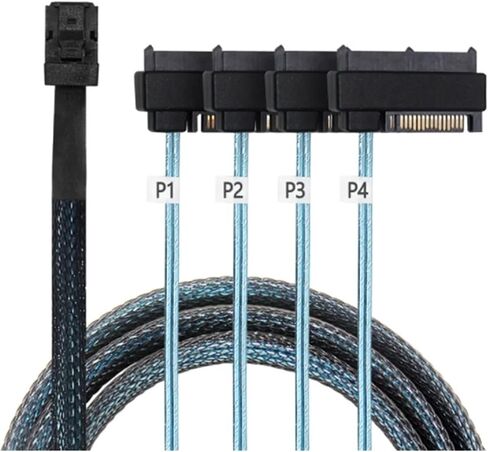 0.5m 1m N/ew SFF-8643 to 4 SFF-8482 Internal M1ni S/A/S 3.0 HD to 4 29pin SFF 8482 Connector with S/A/S 15pin Power Port 12GB/S Cable(1m) in Saudi Arabia