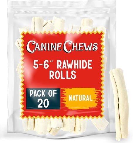 Canine Chews 5-6" Skinny Rawhide Chip Rolls for Small Dogs Long Lasting Dog Treat Chews Dog Toy Rawhide Sticks Chicken Flavor Basted (10 Pack) in Kuwait