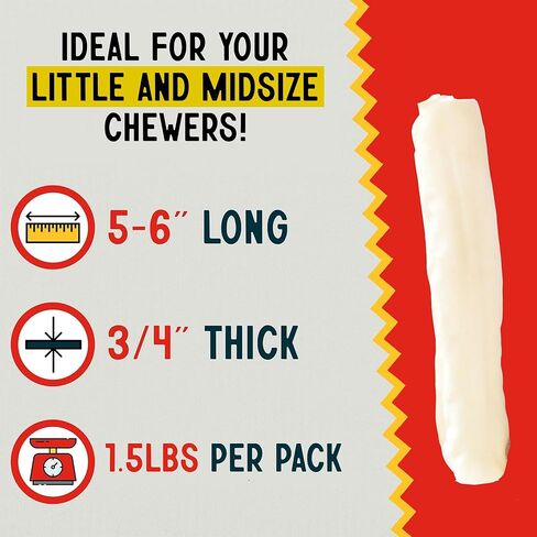 Canine Chews 5-6" Skinny Rawhide Chip Rolls for Small Dogs Long Lasting Dog Treat Chews Dog Toy Rawhide Sticks Chicken Flavor Basted (10 Pack) in Kuwait