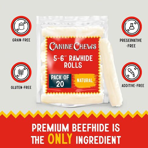 Canine Chews 5-6" Skinny Rawhide Chip Rolls for Small Dogs Long Lasting Dog Treat Chews Dog Toy Rawhide Sticks Chicken Flavor Basted (10 Pack) in Kuwait