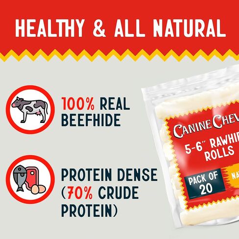 Canine Chews 5-6" Skinny Rawhide Chip Rolls for Small Dogs Long Lasting Dog Treat Chews Dog Toy Rawhide Sticks Chicken Flavor Basted (10 Pack) in Kuwait