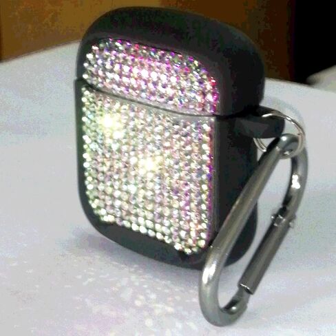 علبة Bling Rhinestone لـ AirPods ذات سلسلة المفاتيح المعدنية ، وغطاء سيليكون ناعم من الماس ذي الجودة العالية+غطاء وقائي من الكمبيوتر الصلب ، متوافق مع Apple Airpods 2nd/1st Caseing Case in Kuwait