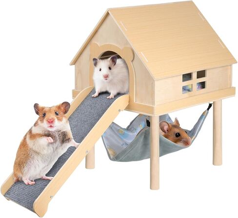 Guinea Pig Hideout-Natural Wooden Guinea Pig Bedding Guinea Pig Toys with Stairs and Mat,Detachable Guinea Pig Bed for Guinea Pig Cages Hamsters Bunny Chinchillas. in Saudi Arabia
