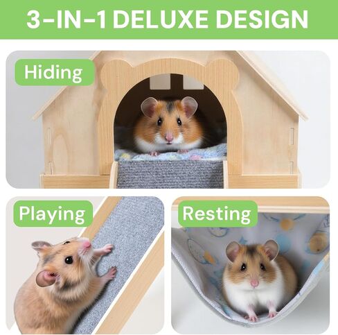 Guinea Pig Hideout-Natural Wooden Guinea Pig Bedding Guinea Pig Toys with Stairs and Mat,Detachable Guinea Pig Bed for Guinea Pig Cages Hamsters Bunny Chinchillas. in Saudi Arabia