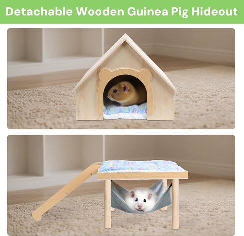 Guinea Pig Hideout-Natural Wooden Guinea Pig Bedding Guinea Pig Toys with Stairs and Mat,Detachable Guinea Pig Bed for Guinea Pig Cages Hamsters Bunny Chinchillas. in Saudi Arabia