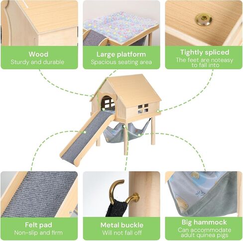 Guinea Pig Hideout-Natural Wooden Guinea Pig Bedding Guinea Pig Toys with Stairs and Mat,Detachable Guinea Pig Bed for Guinea Pig Cages Hamsters Bunny Chinchillas. in Saudi Arabia