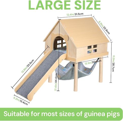 Guinea Pig Hideout-Natural Wooden Guinea Pig Bedding Guinea Pig Toys with Stairs and Mat,Detachable Guinea Pig Bed for Guinea Pig Cages Hamsters Bunny Chinchillas. in Saudi Arabia