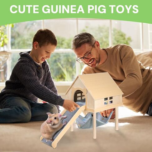 Guinea Pig Hideout-Natural Wooden Guinea Pig Bedding Guinea Pig Toys with Stairs and Mat,Detachable Guinea Pig Bed for Guinea Pig Cages Hamsters Bunny Chinchillas. in Saudi Arabia