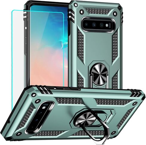 لحالة Galaxy S10: حالة Samsung Galaxy S10 مع حامي شاشة HD - حالات حماية من الدرجة العسكرية مع حلقة Samsung S10 (أحمر) in Kuwait