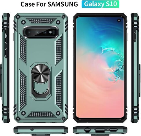 لحالة Galaxy S10: حالة Samsung Galaxy S10 مع حامي شاشة HD - حالات حماية من الدرجة العسكرية مع حلقة Samsung S10 (أحمر) in Kuwait