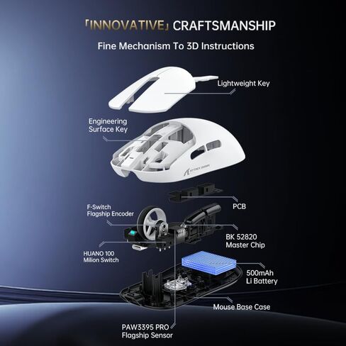Mambasnake × الهجوم Shark X8Plus اللاسلكي ألعاب ماوس ، اتصال ثلاثي الوضع ، 40000 نقطة في البوصة خفيفة الوزن ، مستشعر PAW3395Pro ، عمر بطارية 150 ساعة ، 5 أزرار قابلة للبرمجة لنظام التشغيل Windows/Mac/Linux/XP-Black in Kuwait