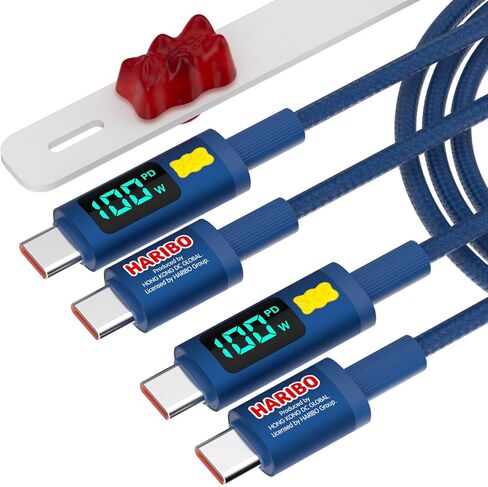 DCHK Haribo USB C إلى USB C Cable (4.9ft ، 2 Pack) ، 100W PD Charging ، عرض LED ، USB 2.0 Gummy Bear Style Cords for iPhone 15/16 ، Galaxy ، Pixel ، iPad in Kuwait