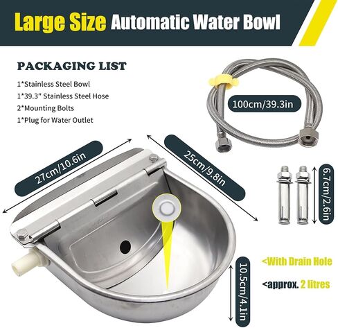 Achicklead Stainless Steel Livestock Water Bowl with Float Valve Tank,Automatic Farm Water Bowl for Horse, Cow, Goat, Sheep, Dog Drinking Waterer in Saudi Arabia