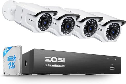 Zosi 32Ch 4K Poe Camera Camera System ، 16 × 8 ميجابكسل كاميرات خارجية داخلية ، صوت أحادي الاتجاه ، عدد الأشخاص ، الكشف عن الأشخاص/المركبات ، 16 ميناء 32 قناة NVR مع 4TB HDD للتسجيل التجاري 24/7 in Kuwait