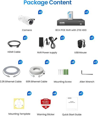 Zosi 32Ch 4K Poe Camera Camera System ، 16 × 8 ميجابكسل كاميرات خارجية داخلية ، صوت أحادي الاتجاه ، عدد الأشخاص ، الكشف عن الأشخاص/المركبات ، 16 ميناء 32 قناة NVR مع 4TB HDD للتسجيل التجاري 24/7 in Kuwait