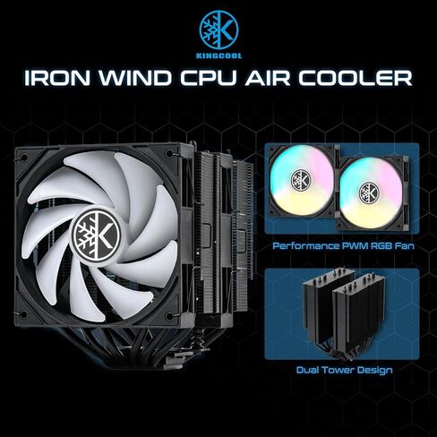 Kingcool Iron Wind 120 Argb Cpu Air Coolor ، 6 أنابيب حرارة وأبراج مزدوجة ، عشاق PWM مزدوجة 120 مم ، 1800 دورة في الدقيقة ، إضاءة ARGB ، مبرد الكمبيوتر لـ AMD AM4 AM5/ Intel LGA 1851/1700 ، Black in Kuwait