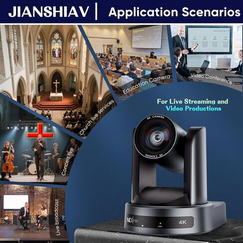 4K 30 إطارًا في الثانية من كاميرا NDI PTZ ، تتبع AI AI AUTO ، ZOOM البصري 20x ، وذلك ، وذلك في ألوان الحياة ، POE ، HDMI ، USB ، SDI ، IP Camera for Church Services Education VMIX OBS (JS520USH4K in Kuwait