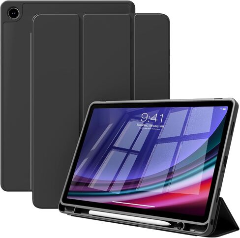 علبة Samsung Galaxy Tab A9 8.7 بوصة 2023 (SM-X110/X115/X117) ، حالة TRIFOLD SMART SMART SMIT مع قشرة TPU الناعمة لـ Samsung Galaxy Tab A9 ، Black Tablet in Kuwait