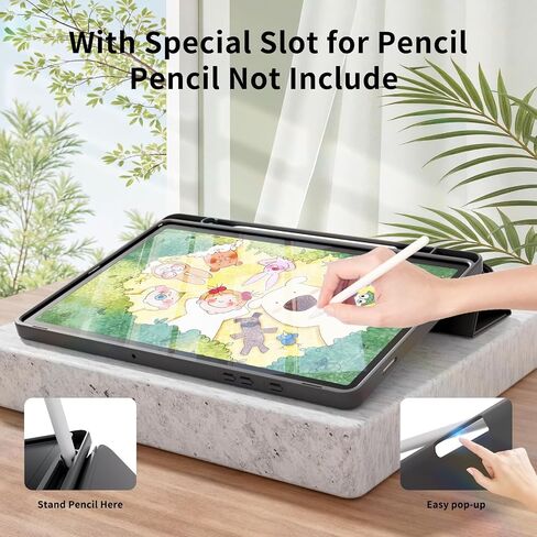 علبة Samsung Galaxy Tab A9 8.7 بوصة 2023 (SM-X110/X115/X117) ، حالة TRIFOLD SMART SMART SMIT مع قشرة TPU الناعمة لـ Samsung Galaxy Tab A9 ، Black Tablet in Kuwait