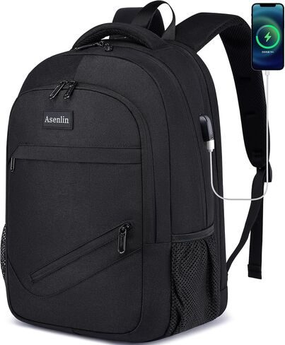 Asenlin Travel Laptop Backpack for Women & Men,Water Resistant Business Slim Sturdy Laptops Backpack with USB Charging Port,Fits 15.6 Inch Notebook College School Computer Bag-Black in Kuwait