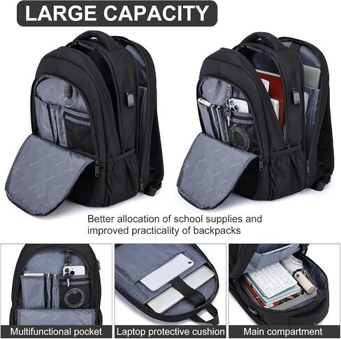 Asenlin Travel Laptop Backpack for Women & Men,Water Resistant Business Slim Sturdy Laptops Backpack with USB Charging Port,Fits 15.6 Inch Notebook College School Computer Bag-Black in Kuwait