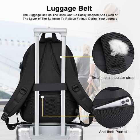 Asenlin Travel Laptop Backpack for Women & Men,Water Resistant Business Slim Sturdy Laptops Backpack with USB Charging Port,Fits 15.6 Inch Notebook College School Computer Bag-Black in Kuwait