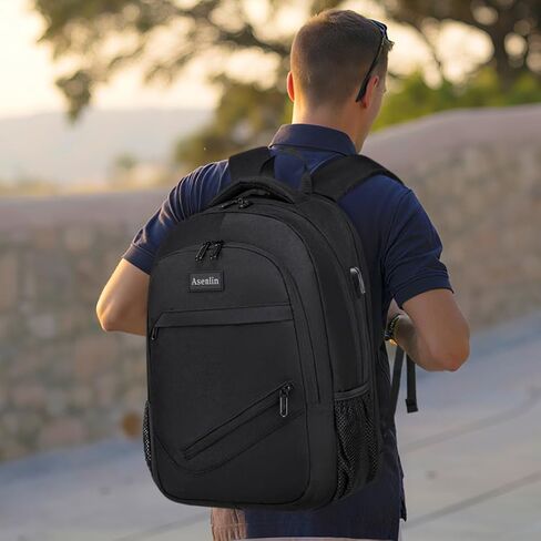 Asenlin Travel Laptop Backpack for Women & Men,Water Resistant Business Slim Sturdy Laptops Backpack with USB Charging Port,Fits 15.6 Inch Notebook College School Computer Bag-Black in Kuwait