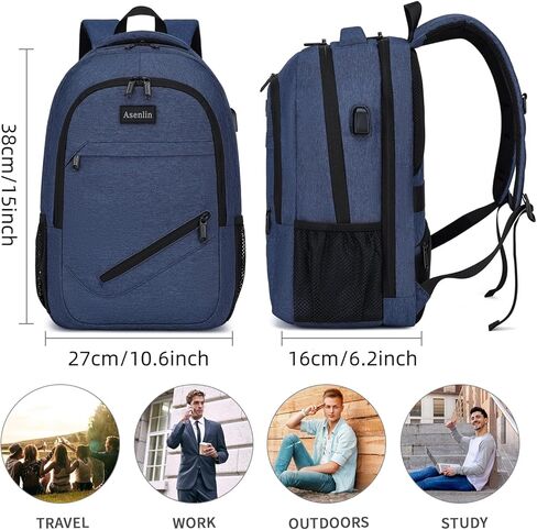 حقيبة ظهر لأجهزة الكمبيوتر المحمولة Asenlin Travel للنساء والرجال ، والأعمال المحمولة ذات الأعمال المحمولة القوية المحمولة سليمة حقيبة ظهر محمولة مع ميناء شحن USB ، وتناسب 15.6 بوصة كوليدر in Kuwait