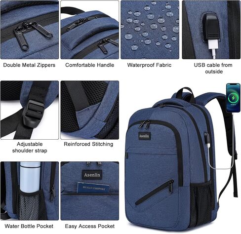 حقيبة ظهر لأجهزة الكمبيوتر المحمولة Asenlin Travel للنساء والرجال ، والأعمال المحمولة ذات الأعمال المحمولة القوية المحمولة سليمة حقيبة ظهر محمولة مع ميناء شحن USB ، وتناسب 15.6 بوصة كوليدر in Kuwait