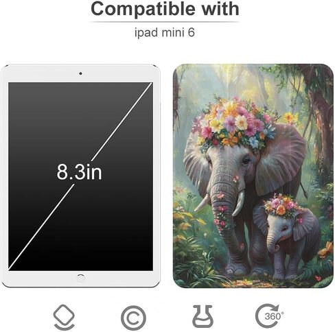 الأفيال مع الزهور في حالة الربيع مع حامل القلم رفيع الخفيفة الوزن trifold موقف متوافق مع iPad mini 4/5/6 mini4/5 （7.9in） in Kuwait