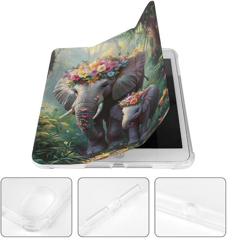 الأفيال مع الزهور في حالة الربيع مع حامل القلم رفيع الخفيفة الوزن trifold موقف متوافق مع iPad mini 4/5/6 mini4/5 （7.9in） in Kuwait