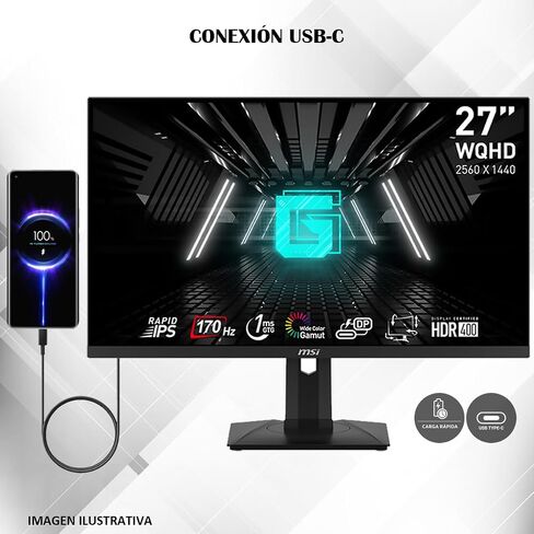 MSI G274QPF ، شاشة ألعاب 27 بوصة • 2560 × 1440 (2K WQHD) • IPS السريع • 1ms • 170 هرتز • G-Sync متوافق • HDR 400 • USB-C • HDMI • DisplayPort • Tilt • Swivel • ارتفاع • PIVOT (تجديد) in Saudi Arabia