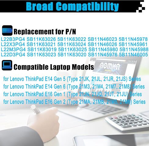 L22B3PG4 SB11K63026 استبدال بطارية الكمبيوتر المحمول لـ Lenovo ThinkPad E14 Gen 6 E16 Gen 1 Gen 2 Series SB11N46023 L22X3PG4 SB11K63021 L22M3PG4 SB1K63019 L22D3PG4 SB1023 in Saudi Arabia