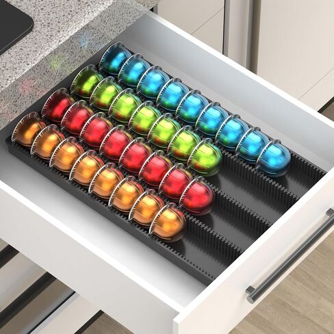 حامل تخزين القهوة POD ， لكبسولات Nespresso Vertuo - منظم مميز لدرج القهوة المدمج المصمم لاستخدام العداد （أسود） in Saudi Arabia