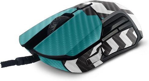 MightySkins Carbon Fiber Skin Compatible with SteelSeries Rival 5 Gaming Mouse - Teal Chevron | Protective, Durable Textured Carbon Fiber Finish | Easy to Apply and Change Styles | Made in The USA in Saudi Arabia